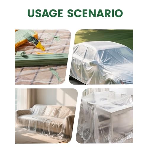 Voomey 6-Pack Plastic Drop Cloth 9x12 Feet - Waterproof and Clear Drop Cloth for Painting Sheet - Plastic Sheeting - Furniture Protection, and Floor Covering