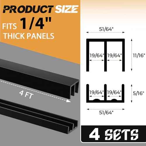 Landical 4 Sets 4 ft Long Plastic Sliding Cabinet Door Track Hardware Set for 1/4" Thick Panels Glass Window Cabinet Door Track for Sliding Closet Doors, Easy Quick Installation (Black)