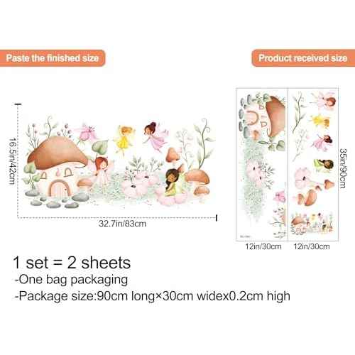 Woodland Mushroom Wall Decals Mushroom House Garden Wall Stickers Peel and Stick Fairy Floral Plants Wall Art for Girls Bedroom Baby Nursery Living Room Sofa TV Background Decor