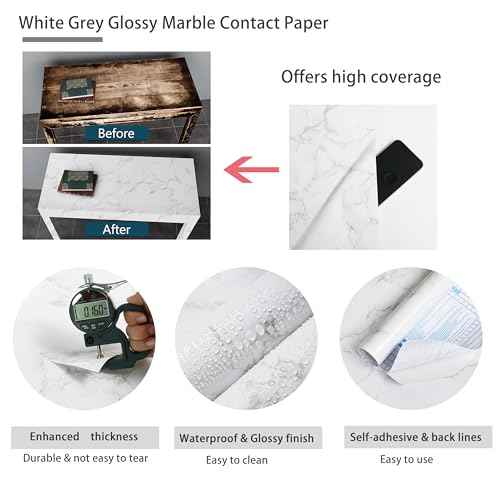Marble Contact Paper White Marble Wallpaper Peel and Stick Glossy Modern Removable Self Adhesive Wallpaper Waterproof for Barthroom White Contact Paper for Countertop Cabinets 15.7" x 118"