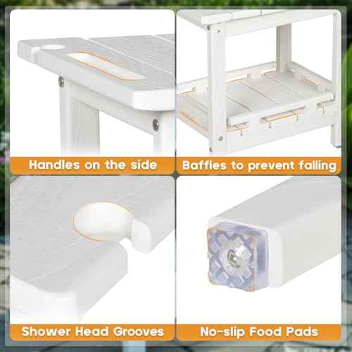 NALONE Shower Bench, HDPE Shower Benches with Storage Shelf & Handles, Indoor and Outdoor Use (White)