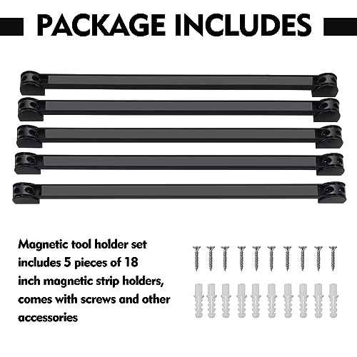 5 Pack Magnetic Tool Holder, Magnetic Strips Tool Magnet Bar PVC Coated for Garage Tool Organizer 16 In