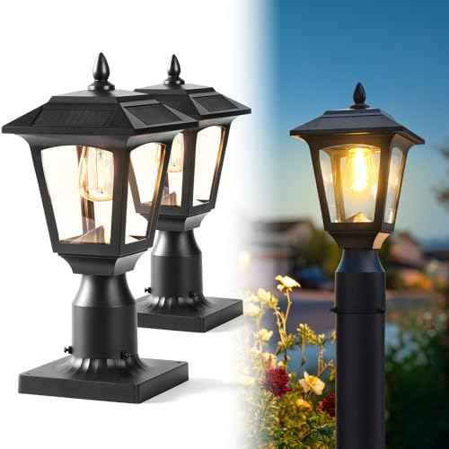 PASAMIC Solar Post Light 2 Pack, 3000K (Warm White) Dusk to Dawn Outdoor Solar Lamp with Aluminum Base, Waterproof Pillar Light for Fence, Garden, Yard, Patio,Outside Decoration? Bonus Bulb Included