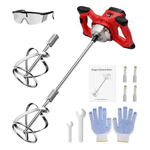 Electric Cement Mixer, 2100W Handheld Concrete Mixer with 6 Speed£¬Portable Mortar Mixer for Mixing Mud, Mortar, Plaster,Cement, Paint, Fodder£¬2 Pieces Mixing Heads