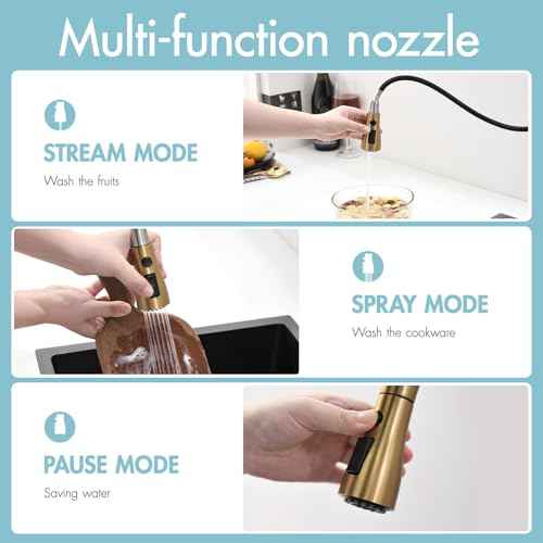 GIMILI Gold Kitchen Faucet with Pull Down Sprayer Single Hole Kitchen Sink Faucet Suitable for Farmhouses RV Laundry Room Outdoor and Campers