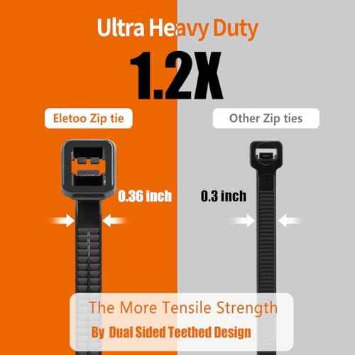 14 inch Black Large Zip Ties Heavy Duty (600 Pack), 2025 New Patented Design, 300 LBS Tensile Strength, Self-Locking Nylon PA66 Cable Ties for Indoor and Outdoor Use