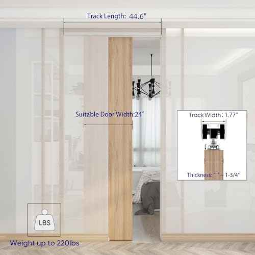 JUBEST 4FT Commercial Grade Pocket Door Hardware and Track Set, Sliding Door Hardware 44.69", Durable and Smoothly, Easy to Install