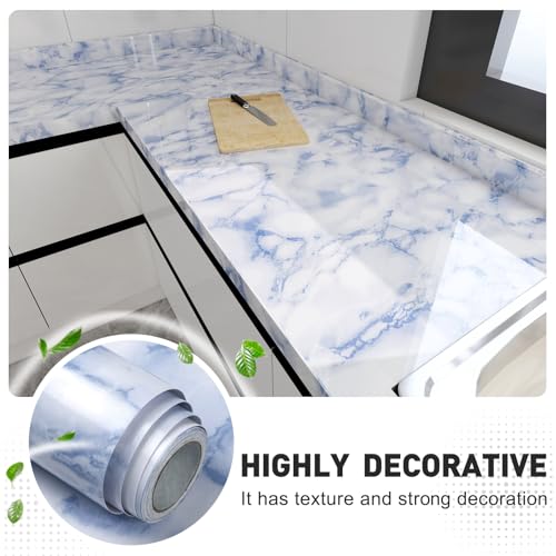 White and Blue Marble Contact Paper Sky Peel and Stick Wallpaper Countertop Furniture Waterpoof Self Adhesive Removable Glossy Wall Paper Kitchen Livingroom Bathroom Cabinet 17.5"x80"