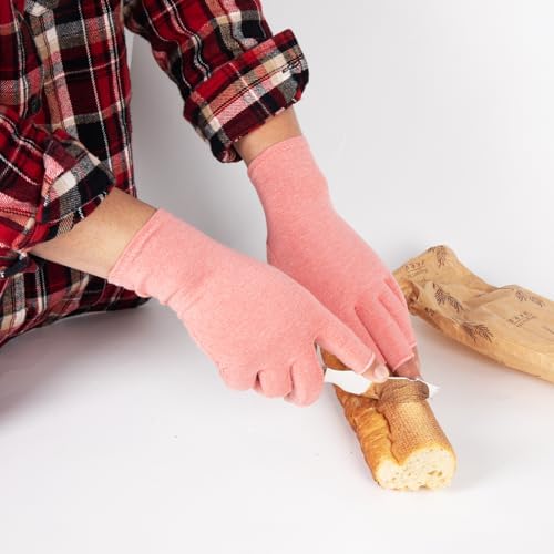 2 Pairs Arthritis Compression Gloves for Women Men, Fingerless Breathable & Moisture Wicking Compression Gloves for Relieving Carpal Tunnel Aches, Rheumatoid Pains, Joint Swell Pink S