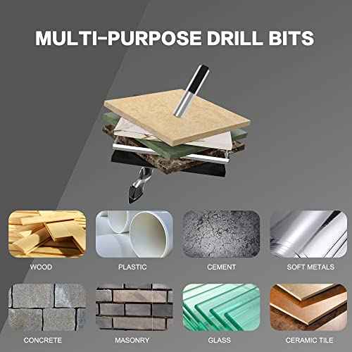 10pcs Masonry Drill Bits Set, 1/8 to 1/2" Concrete Drill Bit Set, Multi-Material Drill Bits for Brick, Tile, Cement, Ceramic, Glass, Plastic, Industrial Strength Carbide Tip with Storage Box