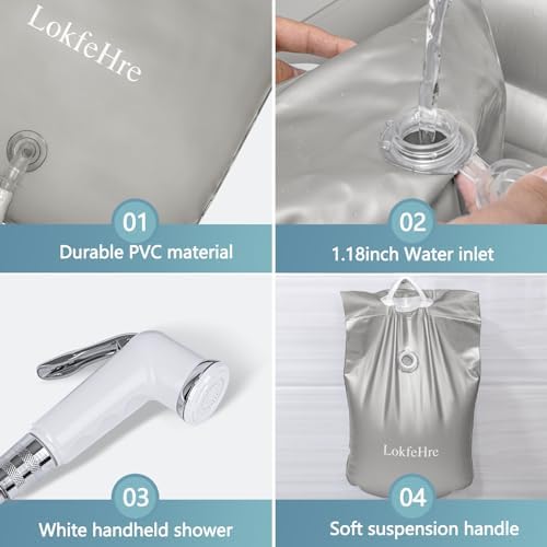 Bedside Shower Water Bag - 2.5 GL Portable Water Shower Bag For Hair Washing In Bed. Use with Inflatable Shampoo Basin, Inflatable Hair Washing Basin, Inflatable Bathtub For Elderly (Grey)