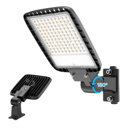 LED Parking Lot Light, 150W LED Barn Light with Dusk to Dawn Photocell, 5000K Daylight, IP65 Waterproof, Adjustable Arm Mount, AC 120V, Commercial Wall Pack Light for Yard, 1 Pack