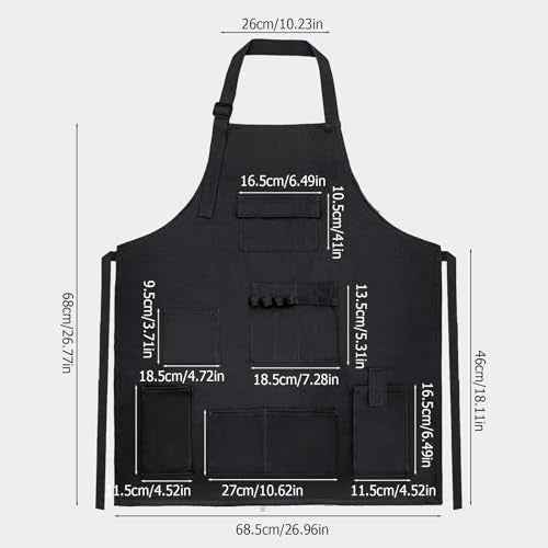 boshiho Adult Painting Aprons, Adjustable Buckle, Barber Apron with Pockets for Women/Men/Unisex, Utility or Work Apron (Black)
