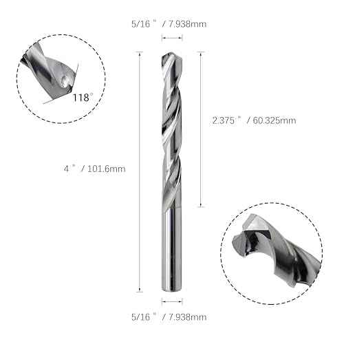 LU&MN 5/16" Solid Carbide Jobber Drill Bits with Straight Shank and 118¡Æ Point Angle, Made from Tungsten Carbide Material,1-Piece