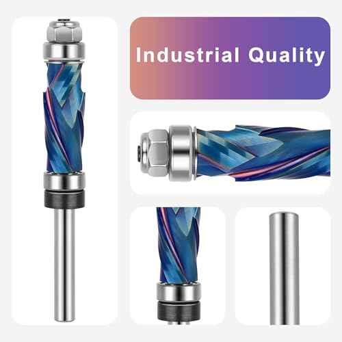 SpeTool Coated Extra Long Double Bearing Spiral Flush Trim Router Bit 1/4 Inch Shank 1/2 Inch Cutting Diameter