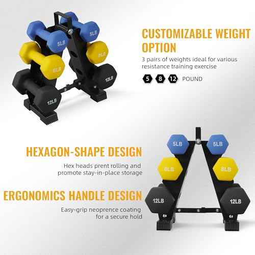 Fitvids Neoprene Coated Dumbbell Set with Rack, Free Hand Weight Set For Home Gym Workout, Anti-Slip, Anti-roll, 20LBS, 32LBS, 50LBS and 56LBS Sets, Multiple Weight Options