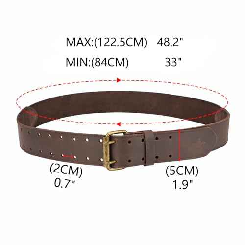 Tourbn Tourbon Leather Workshop Tool Work Belt 2'' Wide with Double Prong Tongue Roller Buckle 48 inch, Brown Black, 136.5*6.5cm