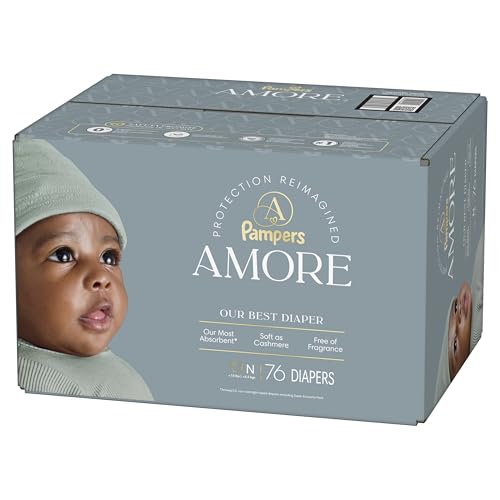 Pampers Amore, Size 0 (up to 10 lbs), 76 Count, Our Best Diaper – Hypoallergenic & Fragrance Free, Up to 100% Leakproof, Soft as Cashmere