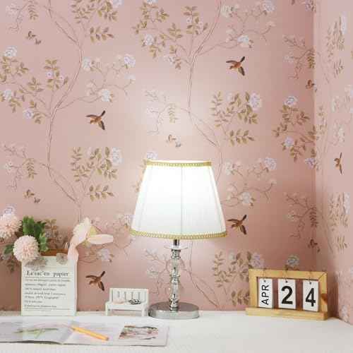 Hopepak Pink Peel and Stick Wallpaper Floral Contact Paper Self Adhesive Removable Wall Paper for Bedroom Bathroom Nursery Decor 15.3''x78.7''