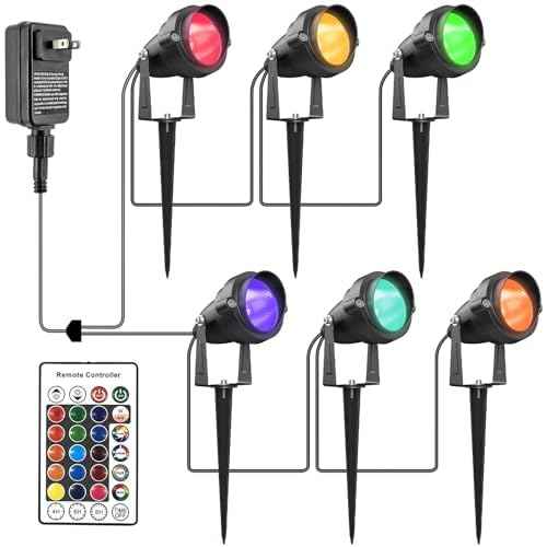 Halloween RGBW Spotlights with Timer, 24W Individual Control Spot Lights Outdoor IP65 Waterproof Landscape Spotlight for Yard Garden, 6 Lights