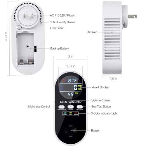 5-in-1 Upgraded Plug in Carbon Monoxide Detector and Natural Gas Detector, KH Alert Portable Carbon Monoxide Detector & Gas Leak Detector with 9V Battery Backup, CO Detector with ¢µ & Humidity for Home