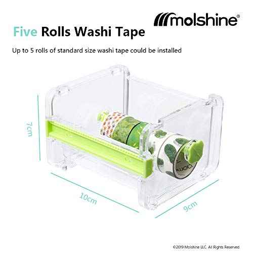 molshine Transparent Visible Desktop Multi Washi Masking Tape Dispenser,Tape Cutter,Roll Tape Holder (Not Include Masking Tape) (Beige)