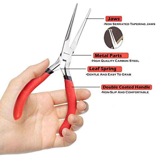 Needle Nose Pliers 6 Inch - Precision Pliers with Extra Long Tapering and Non-Serrated Jaws for Jewelry Making, Bending Wire and Small Object Gripping - Pack 1