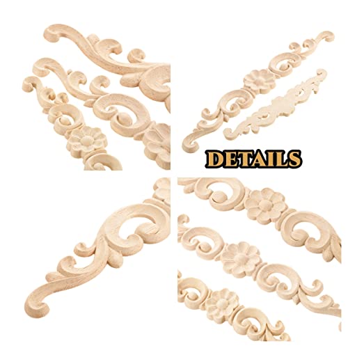 MUXSAM Wood Appliques Decorative Carved Onlays, Long Wooden Decals DIY Furniture Decor Rosette Carvings for Door Cabinet Mirror Dresser Bed Wall Fireplace Mantels, 2-Pack, 27x4cm/10.7"x1.6"