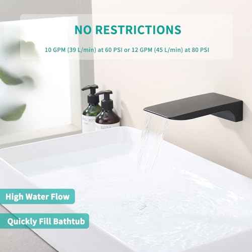 Waterfall Tub Spout Black Tub Spout for Bathtub Faucet ¡¼SUS304 Stainless Steel & Solid Brass¡½ Bathroom Tub Faucet Replacement High Flow Shower Spout Matte Black Tub Spout Wall Mount, TS4-BK