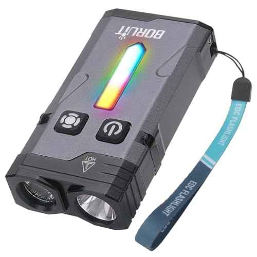 BORUIT EV10 EDC Keychain Flashlight Super Bright USB-C Rechargeable - 15 Modes Small Multifunctional Flashlights with Clip Magnetic Ambient and Warning LED Lights, Aluminum Black