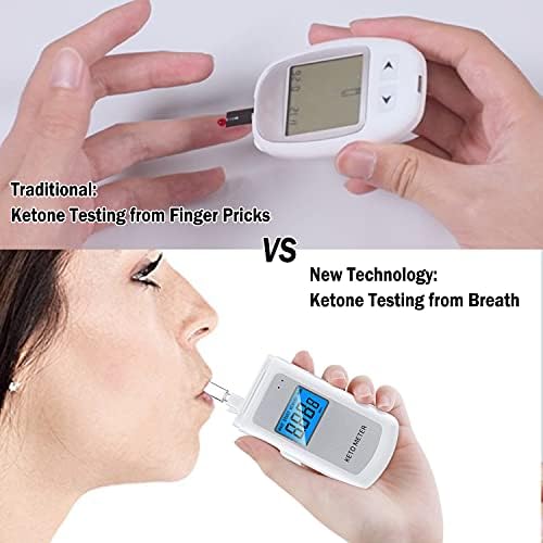 Rechargeable Ketone Meter Analyzer Professional Grade Accuracy Breath Ketone Meter LCD Digital Display Ketosis Breath Breathalyzer Tracing Ketones Status with 10 Mouthpieces