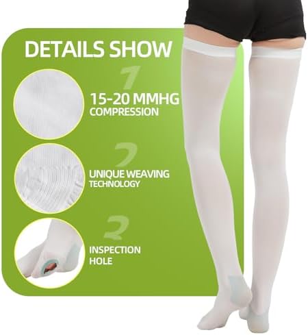 2 Pairs Thigh High Anti Embolism Compression Stockings for Women & Men, 15-20mmHg TED Hose Socks, X-Large