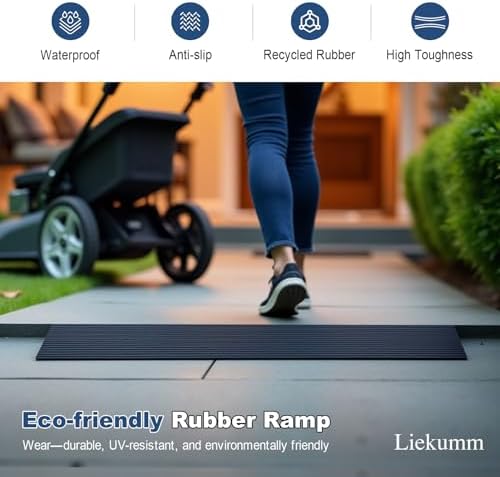 LIEKUMM 5/8" Rise Rubber Threshold Ramp – 1500 lbs Load Capacity Non-Slip Ramp for Doorways, Cuttable Rubber Ramp with Adhesive, Indoor Outdoor Wheelchair Curb Ramp