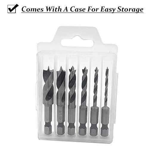 6pcs 1/4" Quick Change Hex Shank Wood Brad Point Stubby Short Drill Bit Set HSS 4241 Woodworking Drill for Right Angle Drill and Used in Tight Spaces
