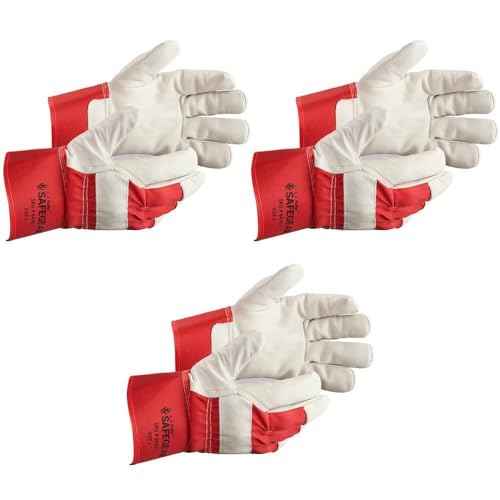 J. J. Keller SAFEGEAR Red Cowhide Leather Work Gloves - 3 Pairs
