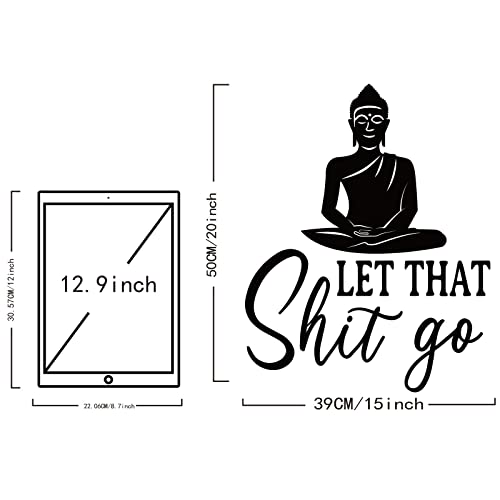 SUPERDANT Buddha Pattern Funny Text Vinyl Decor Let That Sh t Go Wall Stickers Interesting Lettering Wall Decals Inspirational Saying Stickers for Living Room Bedroom Home Decoration Black 20x15in