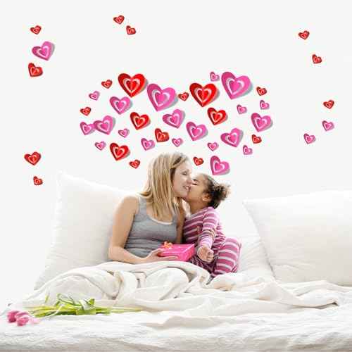 60 Pcs Valentines Day Wall Decorations - 3D Heart Stickers, Waterproof Wall Decals for Home, Bedroom, Wedding, Anniversary, Party, Office, and School Decor