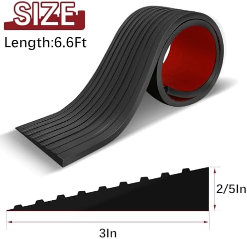 Threshold Ramps for Doorways Self-Adhesive Natural Rubber Power Wheelchair Ramp Adjustable & Cuttable, for Doorways,Sweeper, Power Scooters, Bathroom (Black, 3” Wide x 6.6' Long)