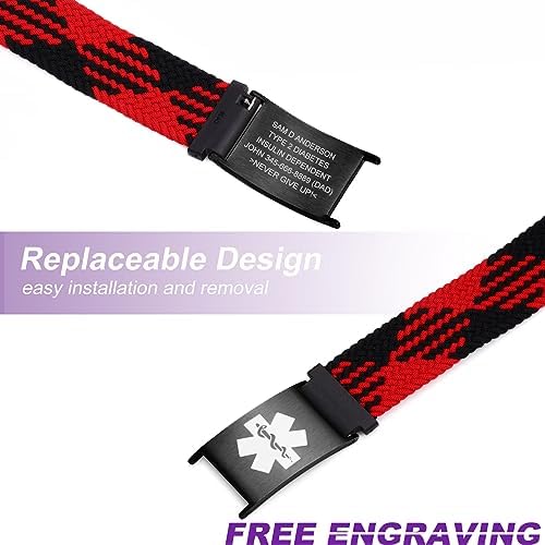 Personalized Sport Medical Alert Bracelets for Women Men - Custom Medical ID Bracelets with Free Engraving - Hook and Loop/Elastic/Stainless Steel/Silicone Watch Wristband Emergency Bracelet