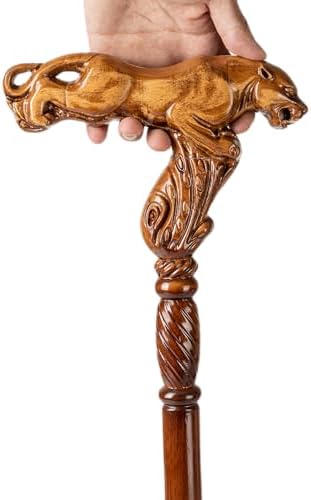 Hand Carved Wooden Walking Cane with Ergonomic Handle and Rubber Tip for Men and Women - Fashionable Unique Walking Stick for Seniors - 37 inch