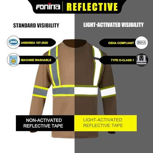FONIRRA Long Sleeve Safety T Shirt Reflective High Visibility Construction Work Shirts ANSI Class 3 for Men