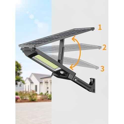 intelamp Solar Street Lights Outdoor Waterproof 3000LM 12500mAh Dual Motion Sensor Dusk to Dawn Security Floodlight Lamp Outside, LED Flood Lighting Exterior with Remote for Parking Lots Patio Yard