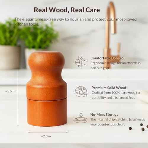 Cutting Board Oil & Wax Applicator Ergonomic Solid Wood Handle with Leak-Proof Drip-Catch Storage Base for Easy Wood Maintenance of Butcher Block, Bamboo & Kitchen Utensils