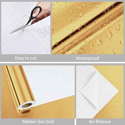 WESTICK Glossy Stainsteel Steel Gold Contact Paper for Countertops Waterproof Brushed Gold Wallpaper Peel and Stick Metallic Refrigerator Vinyl Wrap for Fridge Dishwasher Cabinets DIY 15.8" x 80"
