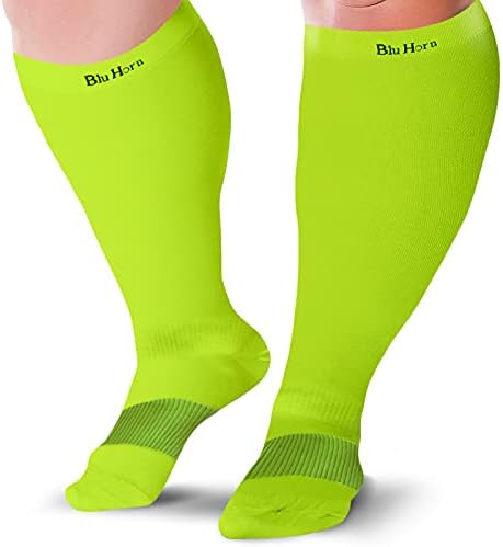Knee High Compression Socks 15-20 mmHg - Everyday Use Improves Blood Circulation, Relieves Pain & Swelling (5X-Large, Neon Green (1-Pair))