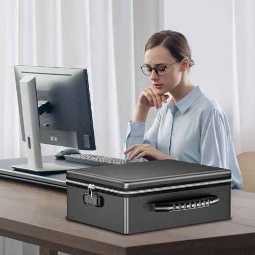 ENGPOW Fireproof Document Box with Lock, Fireproof Water Resistant Heat Insulated Safe Box Hard Case with Fireproof Zipper, Portable Home Office Travel File Organizer for Important Documents and More