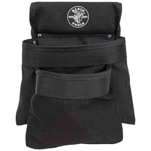 Klein Tools 5702 Tool Pouch, PowerLine Series Utility Pouch Fits Tool Belts up to 2.5-Inch, Strong Rivet Reinforced Stitching, 2-Pocket
