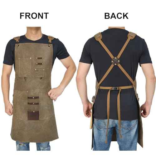 Woodworking Apron for Men Waxed Canvas Workshop Bib Apron with 13 Tool Pockets Work Apron for Carpenter Woodworker