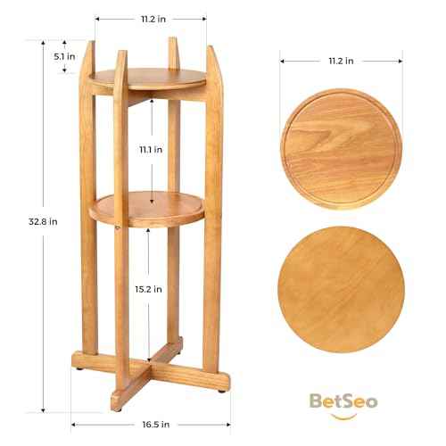 Natural Solid Wood Water Dispenser Stand (32.8"Hight-11.2"Wide) Ceramic Water Dispenser Floor Stand, 5 Gallon Water Jug Stand with 2 Round Shelfs Included for 1-5 Gallon Water Bottles/Crocks/Water Jug