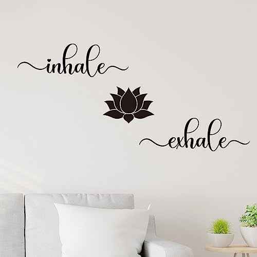 Vancetyno Inhale Exhale Vinyl Wall Decal - Bedroom Yoga Relax Wall Art Lotus Home Decor